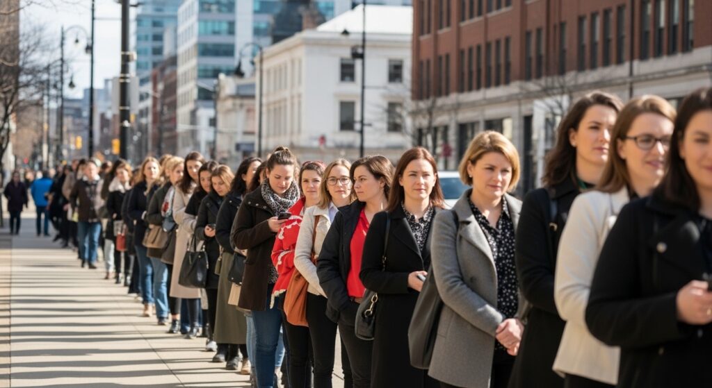 a line of women in queue for chief vs ellevate vs womenceo.